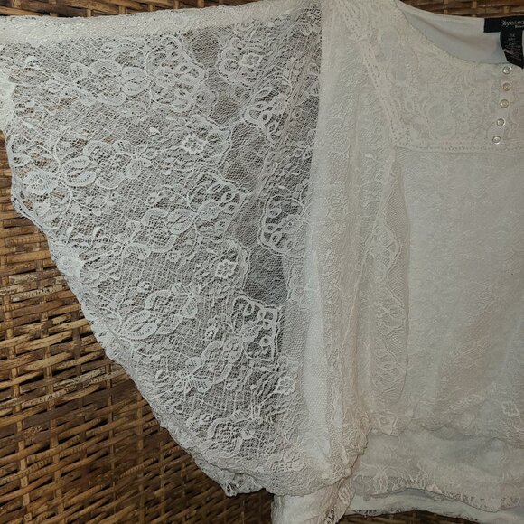 Style & Co Top Women's 3X Plus Cream Lace 3/4 Sleeve Boho Glam Peasant Dolman - Picture 4 of 5